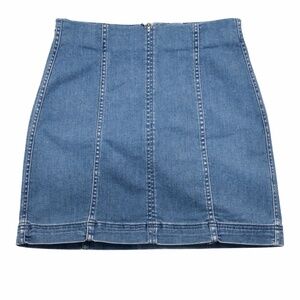 Free People Denim Mini Skirt Size 10 (Fits Medium) Blue Panel Stitch Boho